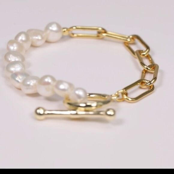 NEW Pearl Bracelet Baroque Culture Link Chain Bracelet - Picture 2 of 11